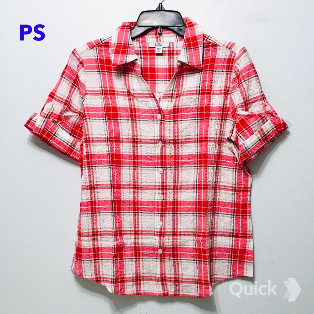 sz PS - New Croft & Barrow Plaid Roll Cuff Sleeve Top